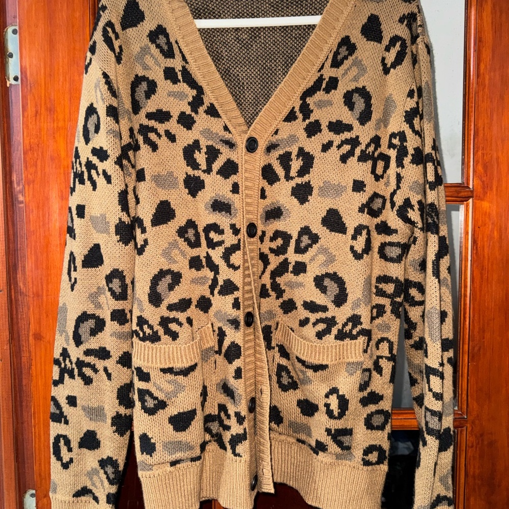 Fashion Nova Tan and Black Leopard Cardigan